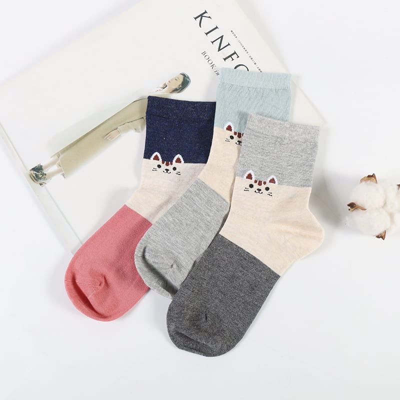 Fashion Cartoon Cat Spun Silk Jacquard Super Soft Lady Socks