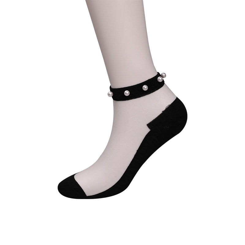Fashion nylon diaphanum sericum bombacio fundum feminae navi socks top margaritum vitreum vitrum sericum mulieres navi socks WSD1288