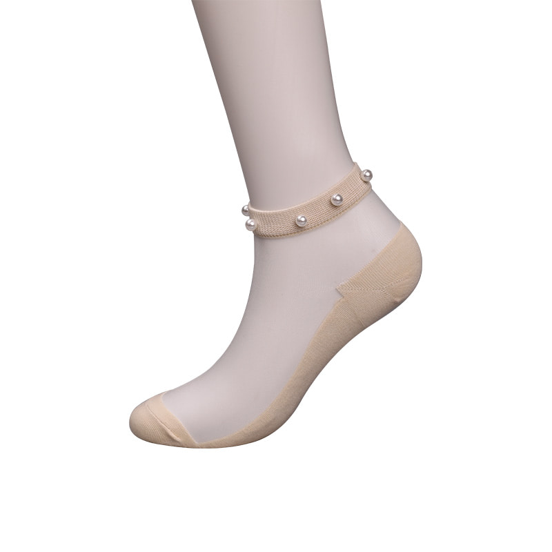 Fashion nylon diaphanum sericum bombacio fundum feminae navi socks top margaritum vitreum vitrum sericum mulieres navi socks WSD1288