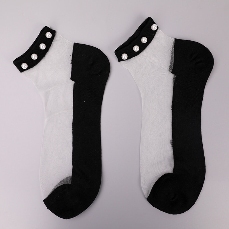 Fashion nylon diaphanum sericum bombacio fundum feminae navi socks top margaritum vitreum vitrum sericum mulieres navi socks WSD1288