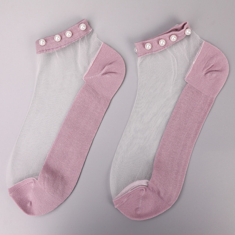 Fashion nylon diaphanum sericum bombacio fundum feminae navi socks top margaritum vitreum vitrum sericum mulieres navi socks WSD1288