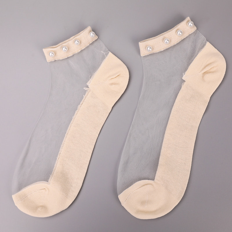 Fashion nylon diaphanum sericum bombacio fundum feminae navi socks top margaritum vitreum vitrum sericum mulieres navi socks WSD1288
