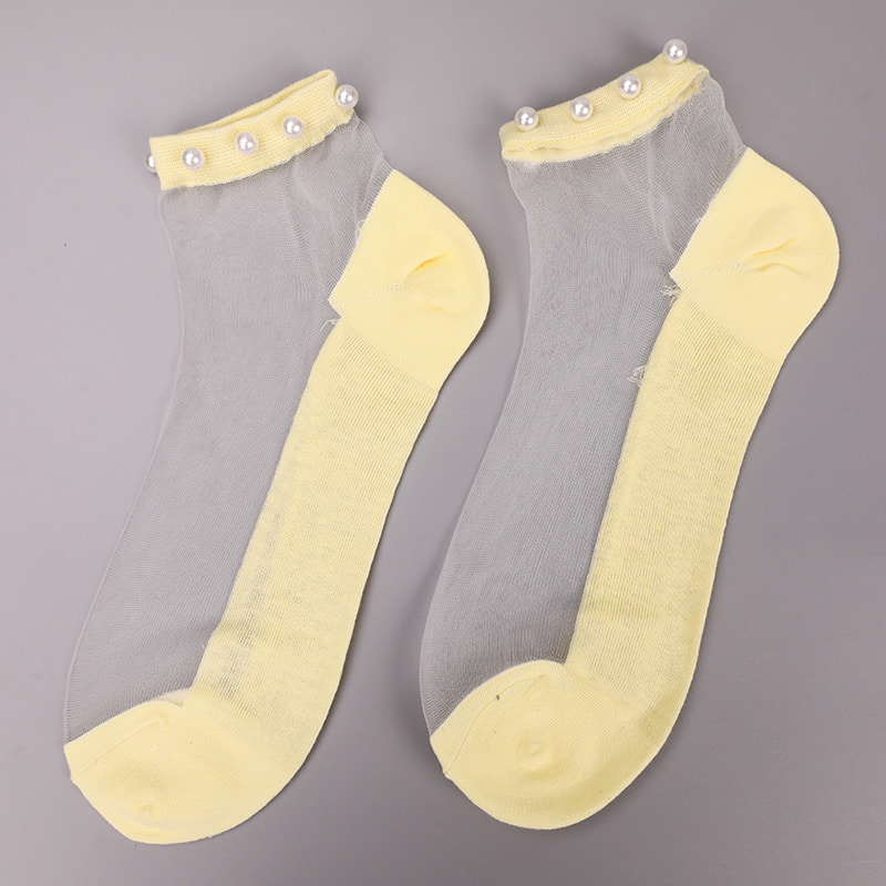 Fashion nylon diaphanum sericum bombacio fundum feminae navi socks top margaritum vitreum vitrum sericum mulieres navi socks WSD1288