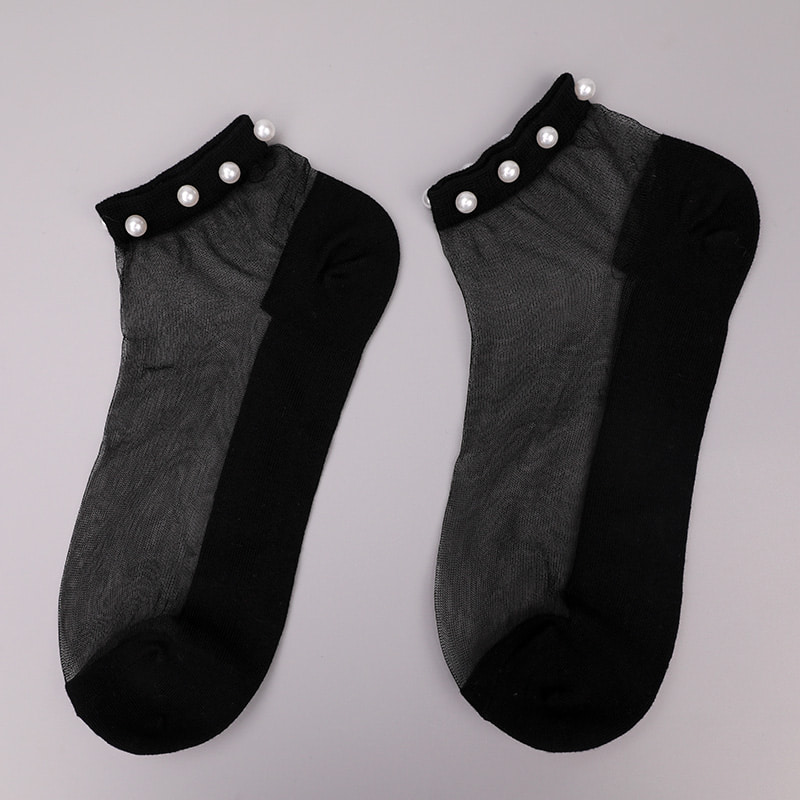 Fashion nylon diaphanum sericum bombacio fundum feminae navi socks top margaritum vitreum vitrum sericum mulieres navi socks WSD1288