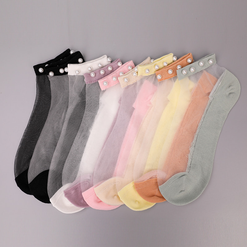 Fashion nylon diaphanum sericum bombacio fundum feminae navi socks top margaritum vitreum vitrum sericum mulieres navi socks WSD1288