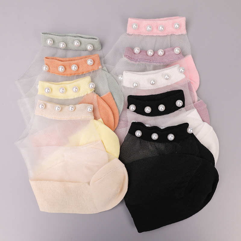 Fashion nylon diaphanum sericum bombacio fundum feminae navi socks top margaritum vitreum vitrum sericum mulieres navi socks WSD1288