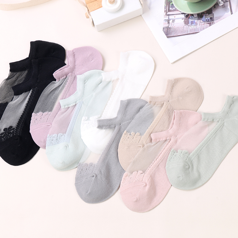 Aestas crystal Lace domine Sock Manufacturer Women Sock pudici Womens Transparens Silius Lace Sock