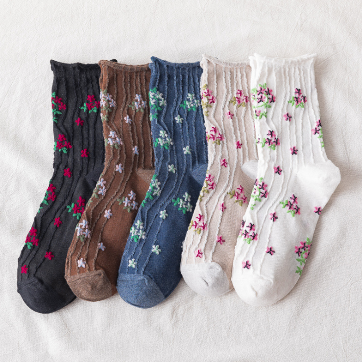 Kawaii Socks Korean Style Spring Floral Dulce Puella Ladies Flower Cute Korea Womens Cotton Udones