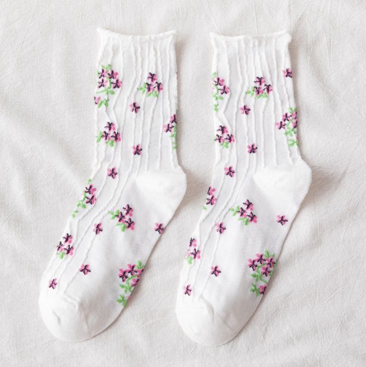 Kawaii Socks Korean Style Spring Floral Dulce Puella Ladies Flower Cute Korea Womens Cotton Udones