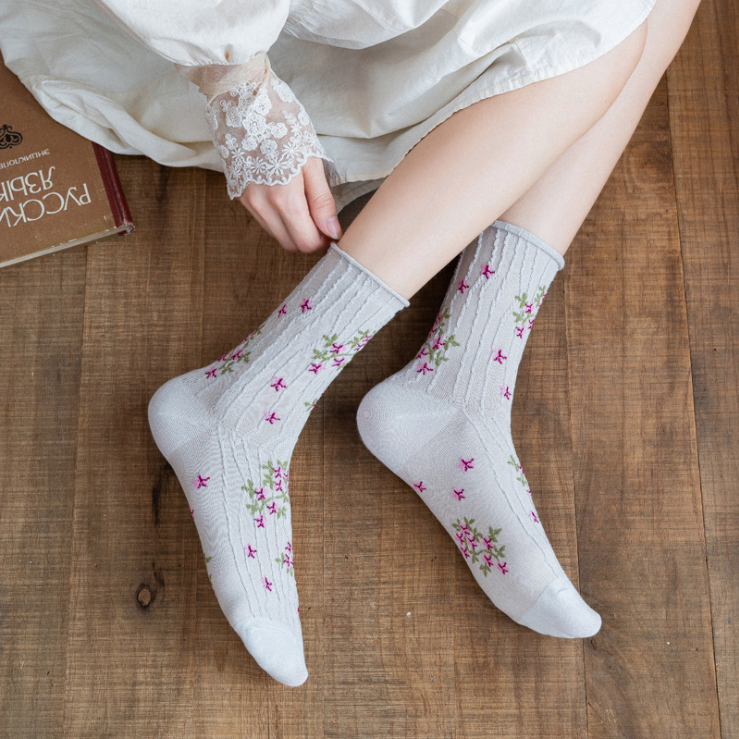 Kawaii Socks Korean Style Spring Floral Dulce Puella Ladies Flower Cute Korea Womens Cotton Udones