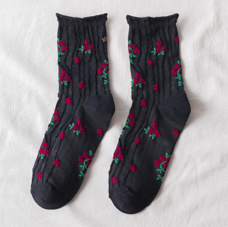 Kawaii Socks Korean Style Spring Floral Dulce Puella Ladies Flower Cute Korea Womens Cotton Udones