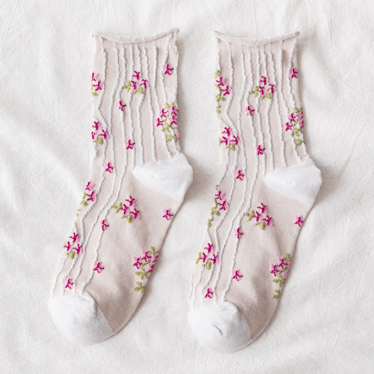 Kawaii Socks Korean Style Spring Floral Dulce Puella Ladies Flower Cute Korea Womens Cotton Udones