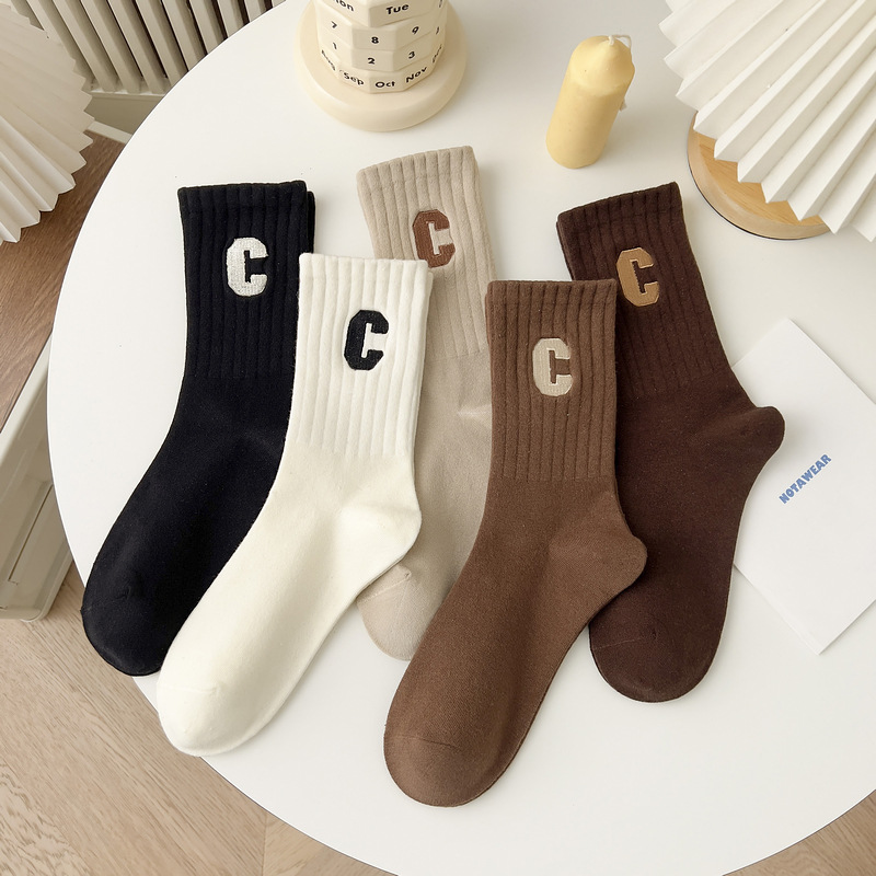 Cotton Solid Color P Letters College Style Men Crew Sport Socks Custom Logo