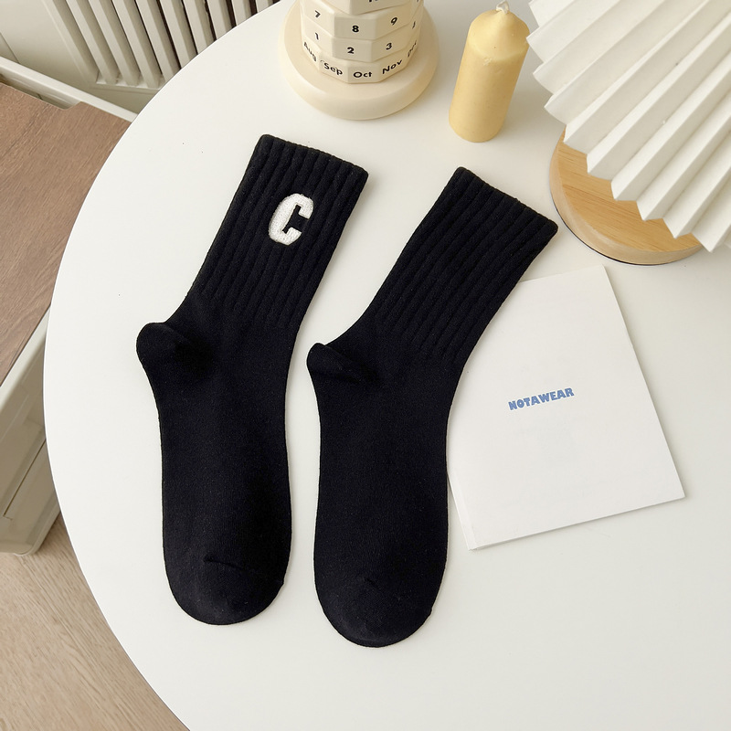 Cotton Solid Color P Letters College Style Men Crew Sport Socks Custom Logo