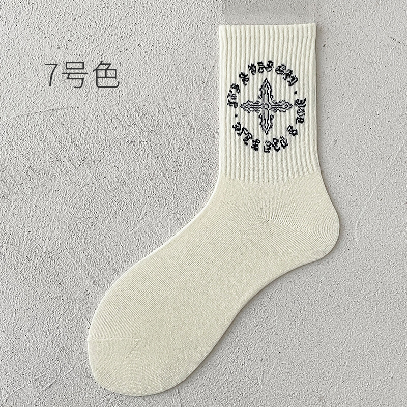 Oem Moq Fast Sample Designer Casual Custom Logo Mens Cotton Jacquard Crew Socks